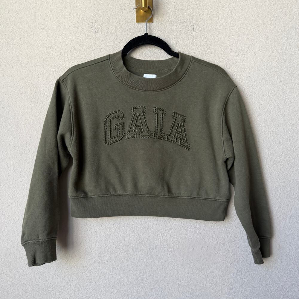 Cult Gaia x GAP Kids Olive Embroidered Logo Crewneck Sweatshirt Size L - Picture 1 of 4